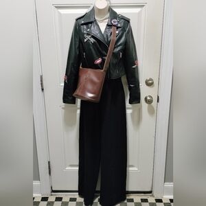 Forever 21🪽🪽Small Black Leather Moto Jacket with Patches♥️♥️